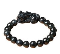 Feng Shui,Feng Shui Wealth Pi Yao Unisex Black Jade Ice Jade Bead Stretchy Bangle Hand Carved Bead Talisman for Prosperity Money Good Luck(10MM)