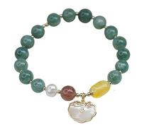 Feng Shui,Feng Shui Wealth Seashell Long-life Lock Beaded Jade Bangle Chakra Crystal Green Jade Amulet for Prosperity Longevity Good Luck Money