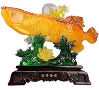 Feng Shui Figurine Statue Fish Arowana Wealth Resin Sculpture Ornament Wealth Prosperity Home Office Decoration Gift,Yellow