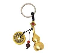 Feng Shui Five Emperors Money Copper Gourd Key Chain pendant with Brass Coins and Wu Lou Gourd Calabash with Blessing Paper W4349