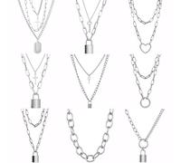 Feng Shui Girls accessories 925 Sterling Silver Cute Simple Chain Link Lock Necklace Pendant Women Goth Jewelry Party Punk Long Necklace Gift, Lock Necklace For Women, Padlock Necklace - Lock Necklace