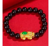 Feng Shui Gold Natural Agate Green Jade Amulet Auspicious Dragon Reiki Crystal Chakra Prosperity Talisman for Women Men,Black