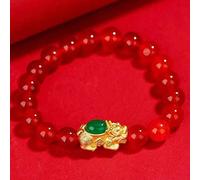 Feng Shui Gold Natural Agate Green Jade Amulet Auspicious Dragon Reiki Crystal Chakra Prosperity Talisman for Women Men,Red