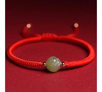 Feng Shui Handmade Red String Hetian Jade Charm Talisman Stone Black Adjustable Good Luck Woven for Women Men,Red,Small