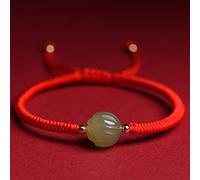 Feng Shui Handmade Red String Hetian Jade Charm Talisman Stone Black Adjustable Good Luck Woven for Women Men,Red,Large