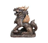Feng Shui Home Decor Brass Statue Kirin Statue Qilin Sacred Beast Fengshui Art Piece Ancient Chinese Mythical Home Office 7.1 * 4.3 * 9.8IN 5.6LB Cafe