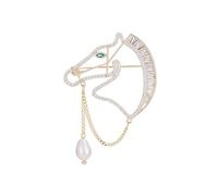 Feng Shui Horse Brooch Pin Zircon Inlaid Zodiac Horse Brooch Pearl Chinese Astrology Horse corsage Charm for Clothing Scarf Hat,Gold