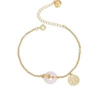 Feng Shui Jade Donut Bracelet for Prosperity and Luck | Ancient Coin Charm with Pure Silver Parts | Harmony Buckle Gourd Pendant for Wealth and Happiness(Jade)