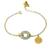 Feng Shui Jade Donut Bracelet for Prosperity and Luck | Ancient Coin Charm with Pure Silver Parts | Harmony Buckle Gourd Pendant for Wealth and Happiness(Silver)