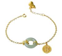 Feng Shui Jade Doughnut Bracelet Harmonious Buckle Ancient Coins Jade Pendant Pure Silver Parts Wealth Bracelet Double Happiness Jade Bracelet Hulu Pendant Gemstone Attracts Wealth and Treasure, White