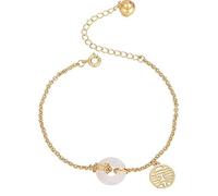 Feng Shui Jade Doughnut Bracelet Harmonious Buckle Ancient Coins Pendant Pure Silver Parts Wealth Double Happiness Hulu Gemstone Attracts and Treasure, White