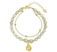 Feng Shui,Jade Hetian Nephrite Jade Bangle Gold Talisman Bell Crystal Double Layer Luxurious Vacation Jewelry Feng Shui Wealth Stone Chakra Love Tranquilit