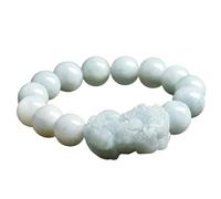 Feng Shui Jade Mascot Bracelet - Authentic Level A Waxy Fei Cui Green Jade Bangle 13mm for Men - Attract Wealth, Luck, and Prosperity with Pi Yao Charm