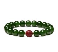 Feng Shui Jasper & Cinnabar Bracelet for Wealth & Protection, 12mm Chakra Healing Crystal Reiki Energy Amulet, Inspirational Gift for Women & Men