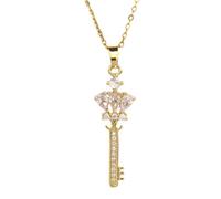 Feng Shui， Key Necklace For Women, Heart Zircon Pendant Necklace, Necklaces Lock And Skeleton Gold The Giving Keys