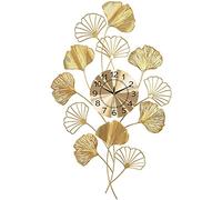Feng Shui， Large Modern Wall Clock, 55X90CM 3D t Metal Decorative Wall Clocks Ginkgo Leaf Design Silent Art Wall Clock for Living Room Kitchen Decor