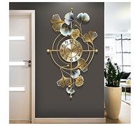 Feng Shui， Large Wall Clock, Creative Quartz Decorative Clocks with Ginkgo Leaf Design, Modern 3D Metal Art Wall Clocks for Living Room Bedroom Decor Large Silent Wall Clocks,48X87CM