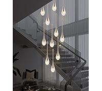 Feng Shui， LED Chandelier Staircase Modern Water Drop Pendant Lighting for Villa Duplex Staircase Long Pendant Lamp Crystal Villa Long Chandelier Restaurant Lamp Household faucets