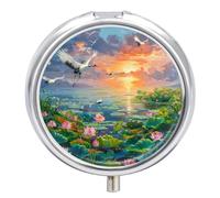 Feng Shui Lotuses Flower Blooming Pill Box 3 Compartment Small Portable Medicine Case Pill Organizer for Pocket Purse