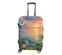 Feng Shui Lotuses Flower Blooming Travel Luggage Cover Washable Anti-Scratch Baggage Suitcase Protector M