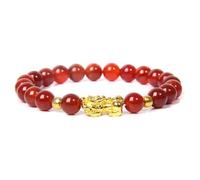 Feng Shui Mascot Bracelet for Luck and Wealth - Black Obsidian Beaded Bracelet with Gold Charm for Men, Women, and Kids(Natural agate 1,21cm)