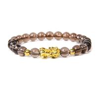 Feng Shui Mascot Bracelet for Luck and Wealth - Black Obsidian Beaded Bracelet with Gold Charm for Men, Women, and Kids(Natural crystal,23cm)