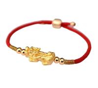 Feng Shui Mascot Bracelet for Wealth and Protection - Adjustable Pure Silver Gold-Plated Amulet to Attract Luck and Ward Off Evil Spirits(Red A)