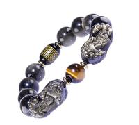 Feng Shui Mascot Bracelet - Natural Gold Obsidian & Yellow Tiger Eye Stone for Wealth, Good Luck & Protection - Unisex Chakra Crystal Meditation Talisman(18mm)