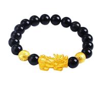 Feng Shui Mascot Dragon Bracelet - Natural Black Obsidian & Agate Charm - Good Luck Talisman for Wealth & Protection(Black Obsidian,10mm)