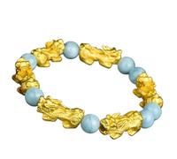 Feng Shui Mascot Wealth Bracelet with Aquamarine Gemstones - 8mm Blue Chakra Bracelet for Attracting Money and Luck - Blessed Talisman for Women and Men