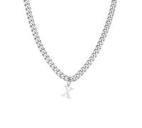 Feng Shui， Men Stainless Steel Personalized Hip Hop Cool Solid Capital Large Initial A-Z 26 Letters Script Name Monogram Pendant Necklace Silver