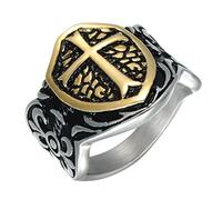 Feng Shui， Men's Big Finger Ring Size 13 14 15 Knights Templar Cross Shield Titanium Steel 316L Soul Protection Army Glory Rings Jewelry Gift