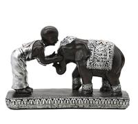 Feng Shui Monk and Elephant Figurine - 7.5" Resin Thai Buddhist Statue Good Luck & Wealth - Compassionate Harmony Young Monk Embracing Elephant Décor - Sacred Zen Meditation, Peace, Home Protection