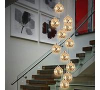 Feng Shui， Multi Lights Duplex Hollow Living Room Loft Chandelier Multi-Balls Minimalist Staircase Long Chandelier Modern Creative Hotel Villa Stairwell High Ceiling Pendant Light Metal Crystal