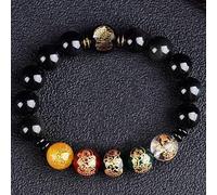 Feng Shui Natural Black Obsidian Buddhist Mala Beads Five Wealth Gods Crystal Beaded Chakra Quartz Good Luck Amulet Women Men,Black Obsidian
