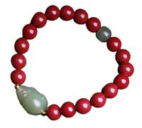 Feng Shui Natural Cinnabar Stone Hetian Jade 8mm Stretchy Beaded Reiki Crystal Chakra Quartz Talisman Good Luck Prosperity