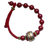 Feng Shui Natural Cinnabar Stone Silver Amulet Red String 8mm Crystal Beaded Lucky Handmade Buddhist Talisman for Wealth Unisex