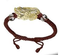 Feng Shui Natural Citrine Crystal Red String Lucky Charm Adjustable Handmade Buddhist Talisman for Wealth Good Luck,Brown