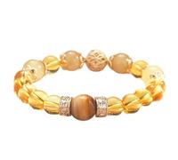 Feng Shui Natural Citrine Yellow Crystal Bracelet for Wealth and Prosperity - Luxurious Stretchy Bangle with Tiger Eye and Evils Eye for Good Luck