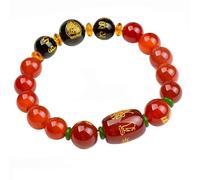 Feng Shui Natural Crystal Bracelet - Zodiac Guardian Gods & Buddhas - Chakra Gemstone Quartz Talisman for Luck & Blessings(Red agate,For rooster)