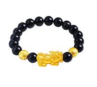 Feng Shui Natural Gemstone, Natural Crystal Lucky Charm Red Agate Obsidian Balance Amulet Vacation Jewelry Attract Money Prosperity Luck,Black10mm