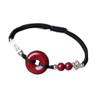 Feng Shui Natural Gemstone, Natural Crystal Lucky Harmony Buckle Charm Cinnabar Balance Red String Silver Wealth Amulet Attract Money Prosperity Luck,BlackB