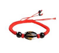 Feng Shui Natural Gemstone, Natural Rope Lucky Six-Character Mantra Charm Black Agate Balance Amulet Attract Money Prosperity Luck,Red