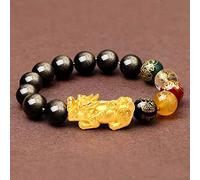 Feng Shui Natural Gold Obsidian Color-Changing God of Wealth Crystal Beads Talisman for Money Prosperity Good Luck,Gold,12mm
