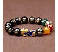 Feng Shui Natural Gold Obsidian Color-Changing God of Wealth Crystal Beads Talisman for Money Prosperity Good Luck,Color Changing,12mm