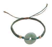 Feng Shui Natural Jadeite Harmony Buckle Round Ancient Coin Charm Handmade Buddhist Talisman Gemstone Good Luck for Women Adjustable