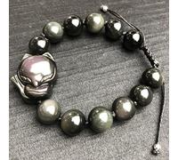 Feng Shui Natural Obsidian Crystal Dragon Auspicious Fox Charm Wealth Love Amulet Quartz Chakra for Women Men,Rainbow Obsidian,10mm