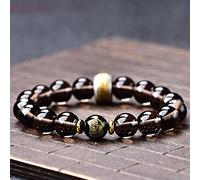 Feng Shui Natural Obsidian Crystal Silver Amulet Buddha Prayer Beads Reiki Crystal Chakra for Women Men Talisman Attract Wealth Good Luck,14mm