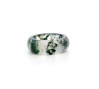 Feng Shui, Natural Water Grass Agate Ring Moss Agate Chalcedony Ring Lovers Men Women Rings Natural Stone Real Jade Jewelry (Color : A, Size : 17MM)