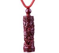 Feng Shui Necklace Cinnabar Crystal Stone Necklace Chinese Animals Charm Pendant Necklace W/Cord Long Necklace Natural Gemstone Talisman Good Luck Necklace,Red Cord,Dragon